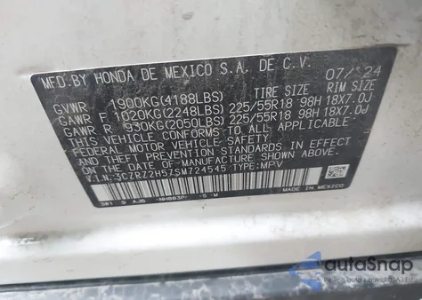 2025 Honda Hr-V Awd Sport из США, поврежденный, VIN 3CZRZ2H57SM724545